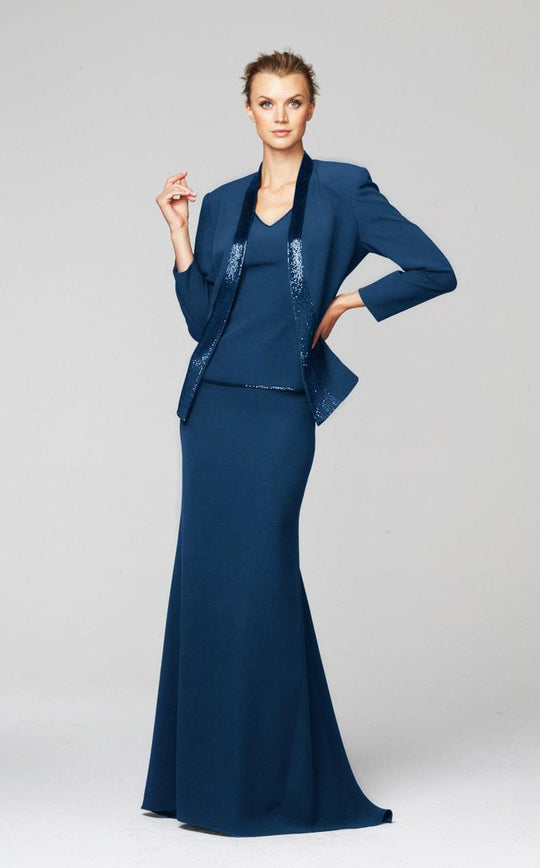 Daymor Couture - Two Piece Formal Dress with Blazer 268 in Blue