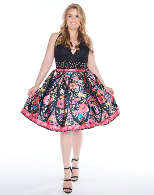 Mac Duggal - 66385F Halter Neck Floral Print Cocktail Dress In Black and Multi-Color