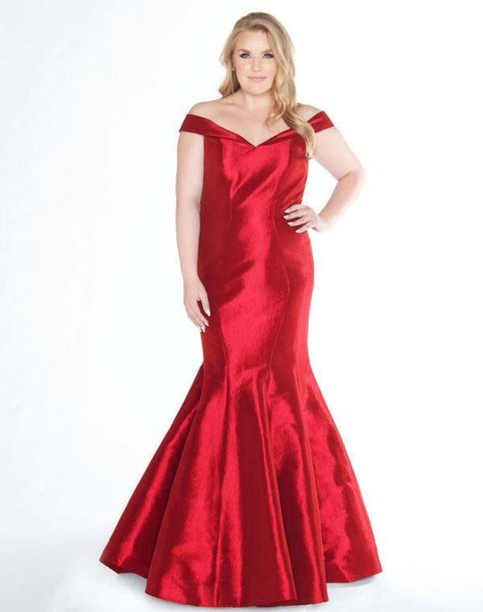 Mac Duggal - 66387F Off-Shoulder Taffeta Mermaid Dress In Red