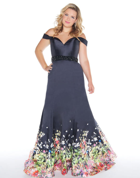 Mac Duggal - 66391F Off-Shoulder Mikado Trumpet Gown In Black and Multi-Color