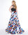 Mac Duggal - 66409F Cap Sleeves Two-Piece Trumpet Gown In Black and Multi-Color