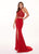 Rachel Allan - 6641 Two-Piece Beaded Halter High Slit Gown In Red