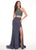 Rachel Allan - 6641 Two-Piece Beaded Halter High Slit Gown In Gray and Silver