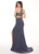 Rachel Allan - 6641 Two-Piece Beaded Halter High Slit Gown In Gray and Silver