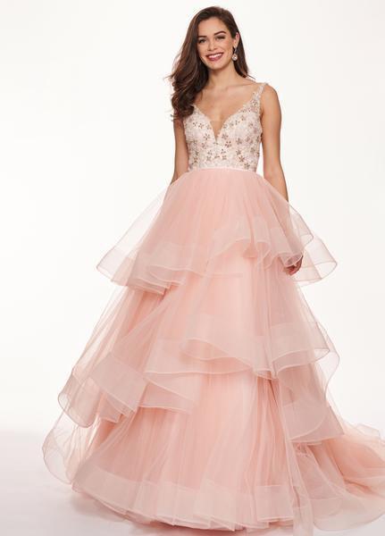 Rachel Allan - 6642 Sleeveless V Neck Beaded Tiered Ballgown In Pink