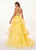 Rachel Allan - 6642 Sleeveless V Neck Beaded Tiered Ballgown In Yellow