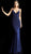 Jovani - Plunging V-neck Glitter Jersey Trumpet Dress 66442 In Blue