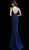 Jovani - 66442 Plunging V-neck Glitter Jersey Trumpet Dress In Blue