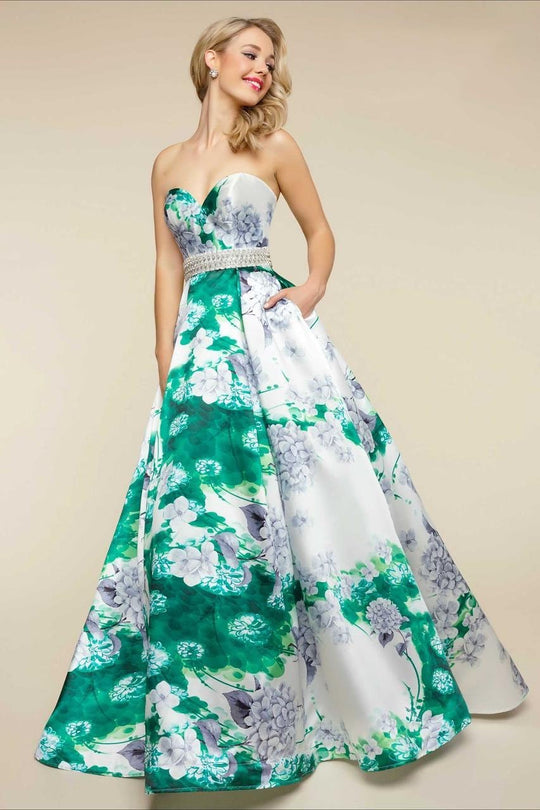 Mac Duggal - Ball Gowns Style 66044H in Green and Floral