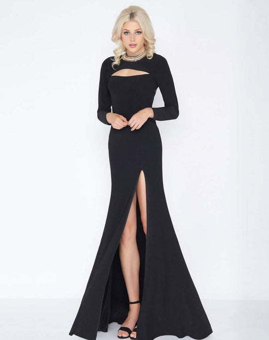 Cassandra Stone - 66509A Embellished High Sheath Dress In Black