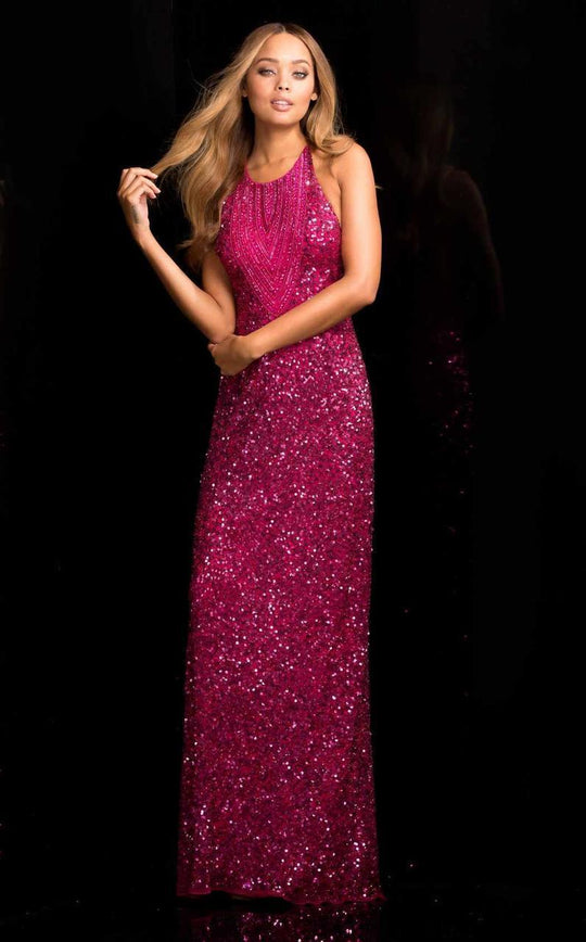 SCALA - 48584 Beaded Sheath Dress in Purple