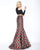 Cassandra Stone - 66523A Two Piece Cold Shoulder Contrast Trumpet Gown In Red and Print