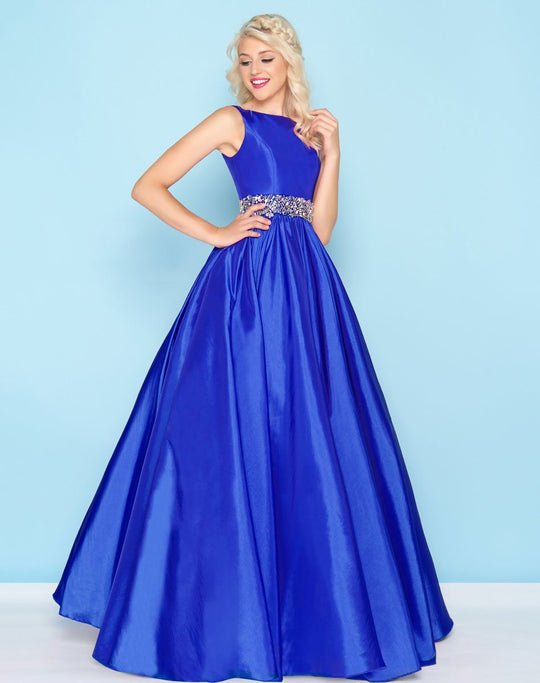Mac Duggal - 66533H High Neck Open Back Taffeta Ballgown In Blue