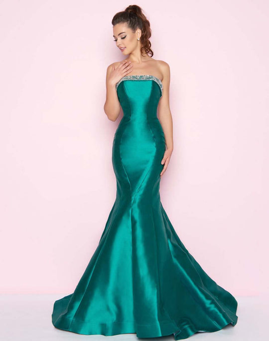 Mac Duggal - 66561L Bedazzled Straight Mermaid Dress In Green