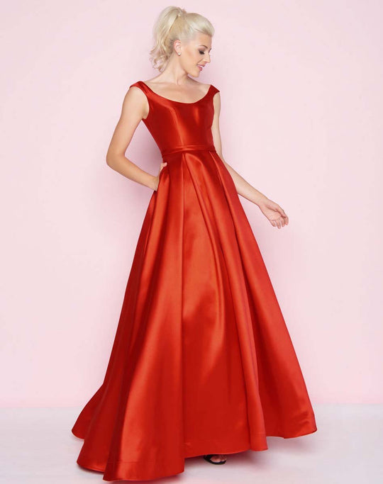 Mac Duggal - 66564L Pleated Scoop Ballgown In Red