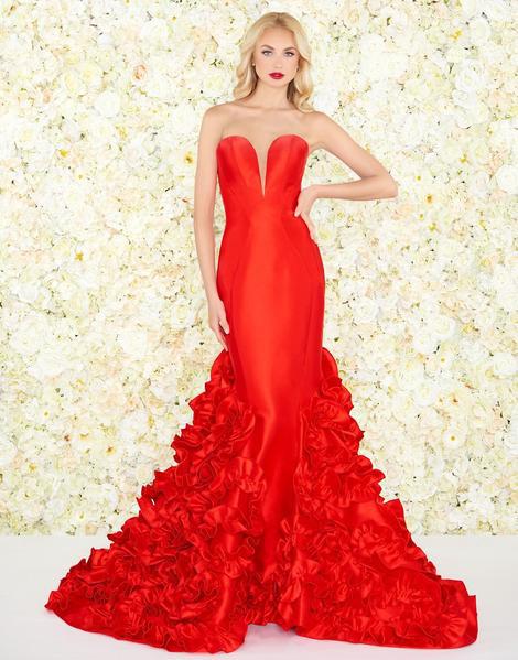 Mac Duggal Black White Red - 66581R Mikado Ruffled Mermaid Dress In Red