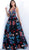 Jovani - 66593 Floral Embroidered Plunging V-Neck Ballgown In Multicolor