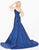 Mac Duggal - 66597D Floral Applique Metallic Woven Trumpet Dress in Blue