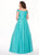 Rachel Allan Curves - 6663 Off-Shoulder Evening Gown In Blue and Green