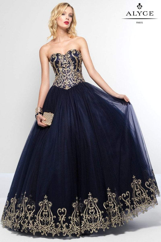Alyce Paris - 6666 Long Dress In Navy Gold