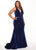 Rachel Allan Curves - 6667 Embellished Metallic Jersey Trumpet Dress In Blue