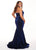 Rachel Allan Curves - 6667 Embellished Metallic Jersey Trumpet Dress In Blue