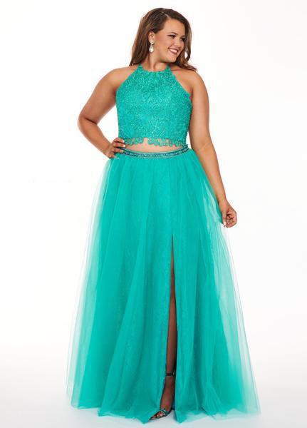 Rachel Allan Curves - 6668 Two Piece Embroidered A-Line Dress In Green