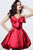 Jovani - 66698 Strapless Bow Accent Bubble Skirt Cocktail Dress In Red