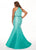 Rachel Allan Curves - 6669 Embellished Halter V-neck Matte Satin Dress In Green