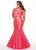 Rachel Allan Curves - 6669 Embellished Halter V-neck Matte Satin Dress In Pink