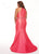 Rachel Allan Curves - 6669 Embellished Halter V-neck Matte Satin Dress In Pink