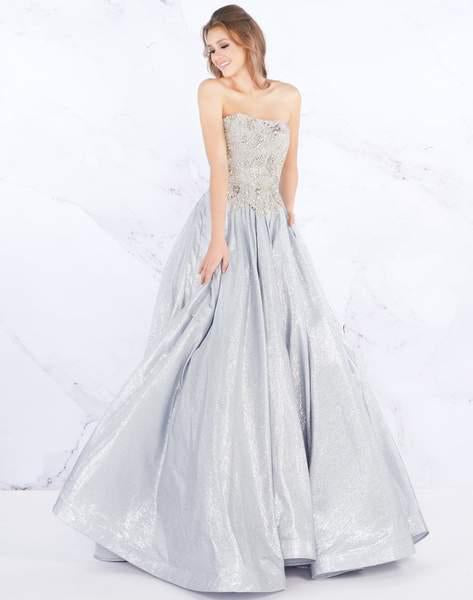 Mac Duggal Prom - 66700M Strapless Bead-Crusted Bodice Ballgown In Silver