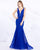 Mac Duggal Prom - 66707M Lace Deep V-neck Mermaid Dress With Train In Blue