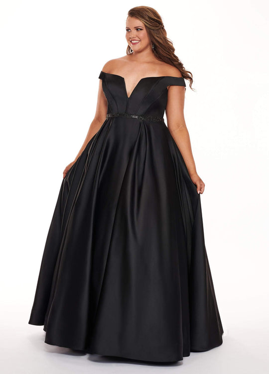 Rachel Allan Curves - 6670 Off-Shoulder Boning Ballgown In Black