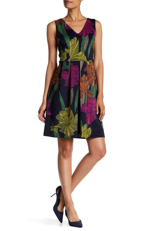 Sangria - DBJW1176 Multi-Printed Pleated A-line Dress in Blue and Multi-Color