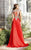 Shail K - Glistening Lace Applique Top Chiffon Long Gown 3987  in Red and Gold