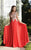 Shail K - Glistening Lace Applique Top Chiffon Long Gown 3987  in Red and Gold