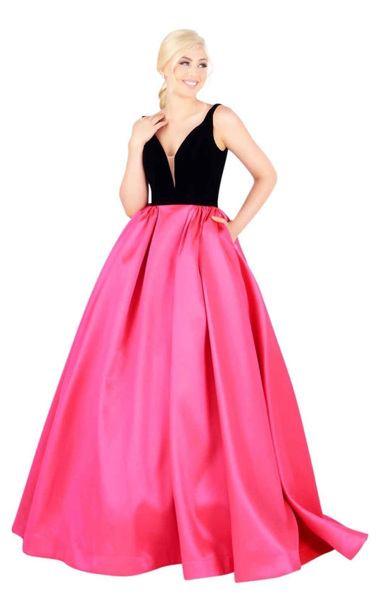Mac Duggal Ballgowns - 66720H Vibrant Plunging Sweetheart Ballgown in Black and Pink