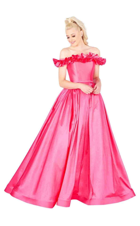 Mac Duggal Flash - 66723L Sleek Ruffle-Paneled Off Shoulder Ballgown in Pink