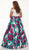 Rachel Allan Curves - 6672 Plunging Off-Shoulder Floral Ballgown In White and Purple
