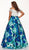 Rachel Allan Curves - 6672 Plunging Off-Shoulder Floral Ballgown In White and Blue