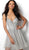 Jovani - 66740 Beaded Tulle Deep V-neck A-line Dress in Silver