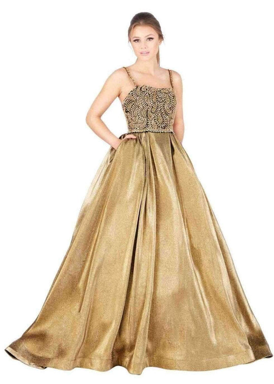 Mac Duggal Ballgowns - 66743H Paisley-Beaded Bodice Metallic Ballgown In Gold