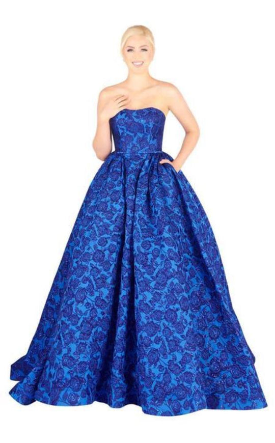 Mac Duggal Ballgowns - 66745H Floral Brocade Sweetheart Ballgown in Blue