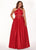Rachel Allan Curves - 6674 Brooch Accented Keyhole Cutout A-Line Gown In Red