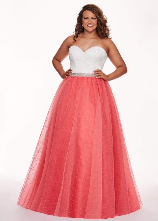 Rachel Allan Curves - 6677 Strapless Sweetheart Pleated Ballgown In White and Pink