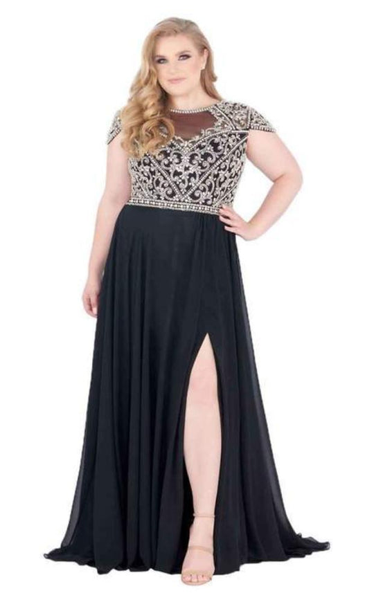 Mac Duggal Fabulouss - 66785F Beaded Bateau Chiffon A-line Dress in Black