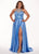 Rachel Allan Curves - 6678 Bead Embellished Halter Gown with Slit In Blue