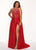 Rachel Allan Curves - 6678 Bead Embellished Halter Gown with Slit In Red
