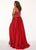 Rachel Allan Curves - 6678 Bead Embellished Halter Gown with Slit In Red